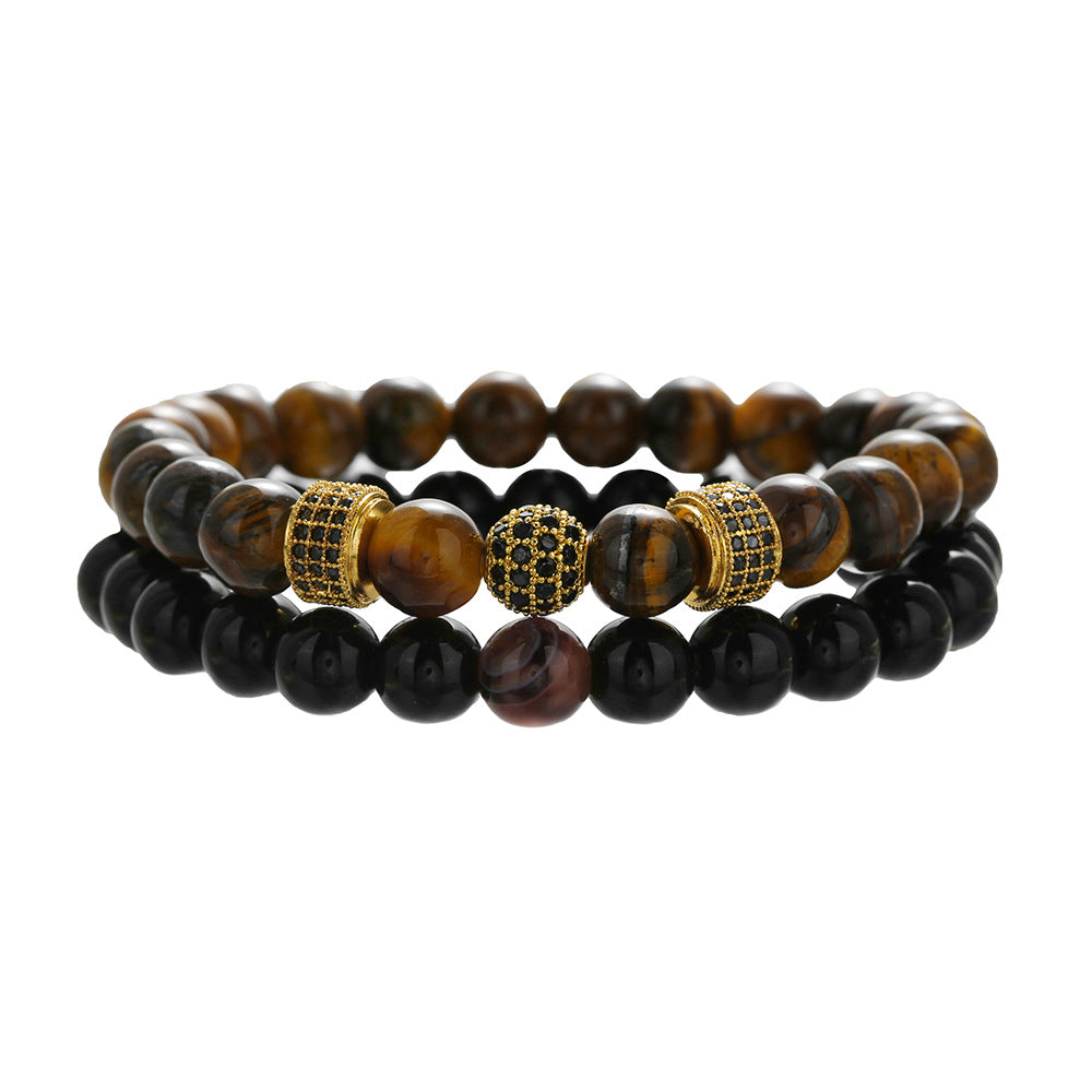 Cross-border new fashion men's bracelet set, zircon diamond ball handmade beaded bracelet, elastic Buddha bead bracelet.