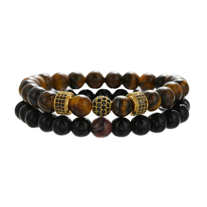 Cross-border new fashion men's bracelet set, zircon diamond ball handmade beaded bracelet, elastic Buddha bead bracelet.