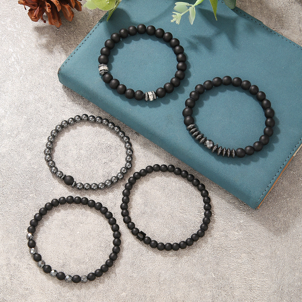 Cross-border explosive black matte black gallstone set bracelet hematite beaded men's 6/8mm bead bracelet 5-piece set