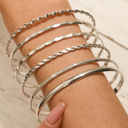 ins European and American cross-border irregular punk stacked bracelet combination rhombus twist twisted glossy bracelet women's 6-piece set