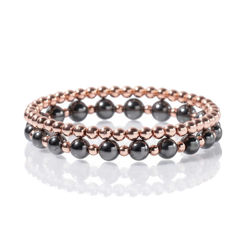 Cross-border European and American fashion hot-selling hematite black gallstone elastic men's and women's beaded mixed bracelet accessories wholesale
