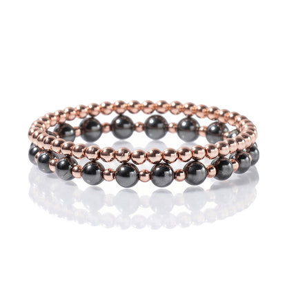 Cross-border European and American fashion hot-selling hematite black gallstone elastic men's and women's beaded mixed bracelet accessories wholesale