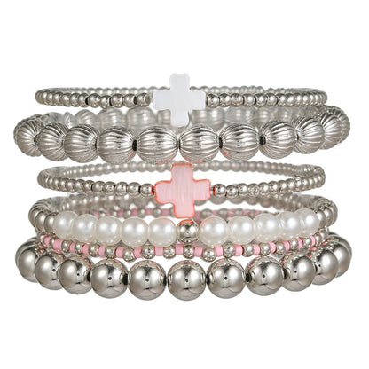European and American cross-border new hot-selling versatile shell cross set bracelet pearl bracelet CCB stacked bracelet