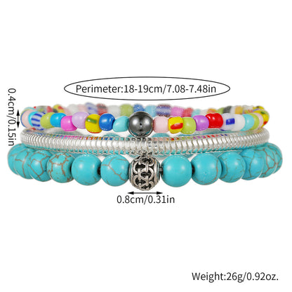 Cross-border directly from the manufacturer Bohemian multi-layer rice bead turquoise beaded bracelet men stacked chain bracelet women