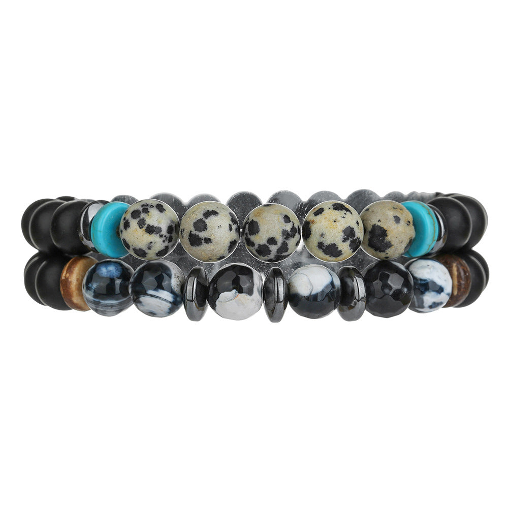 European and American retro style beaded bracelet male punk rock jewelry accessories natural black gallstone spotted stone bracelet wholesale