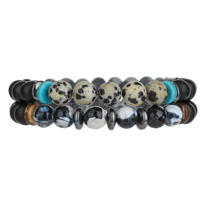 European and American retro style beaded bracelet male punk rock jewelry accessories natural black gallstone spotted stone bracelet wholesale