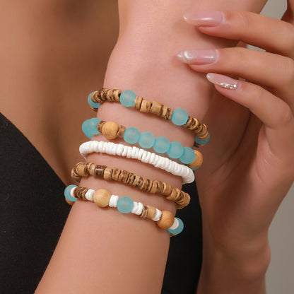 Cross-border new Bohemian bead bracelet, beach resort style, multi-layer stacked wooden beads, coconut shell shell bracelet for women