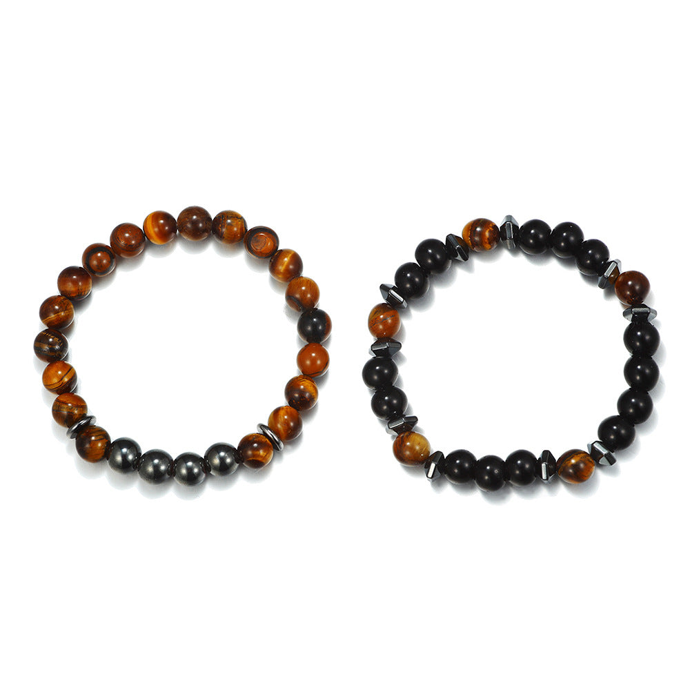 Volcano stone black matte black gallstone wood bead bracelet set combination hip hop European and American Internet celebrity wind elastic bracelet bracelet