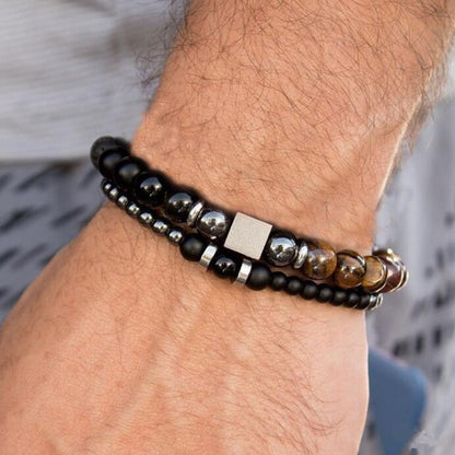 Yanxuan AliExpress Cross-border New Personalized Hip-Hop Style Black Frosted Stone Beaded Bracelet Set Men's Fashion Bracelet