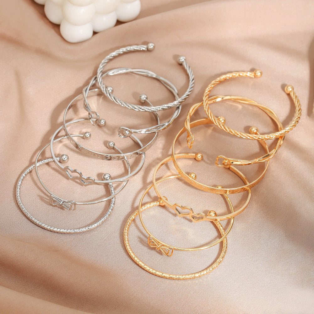 Amazon's new European and American style metal bracelet Women's Butterfly Festival love couple bracelet 6 stacked wearing set bracelets