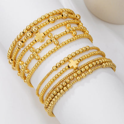 Cross-border new CCB round bead cross beaded bracelet combination fashion versatile trend stacked elastic bracelet women