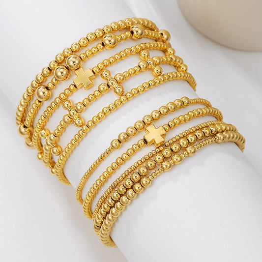 Cross-border new CCB round bead cross beaded bracelet combination fashion versatile trend stacked elastic bracelet women
