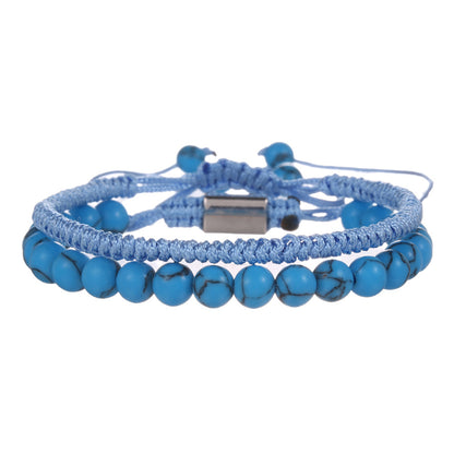 Cross-border hot-selling diamond knot woven bracelet men's combination volcanic stone blue turquoise tiger's eye adjustable couple bracelet