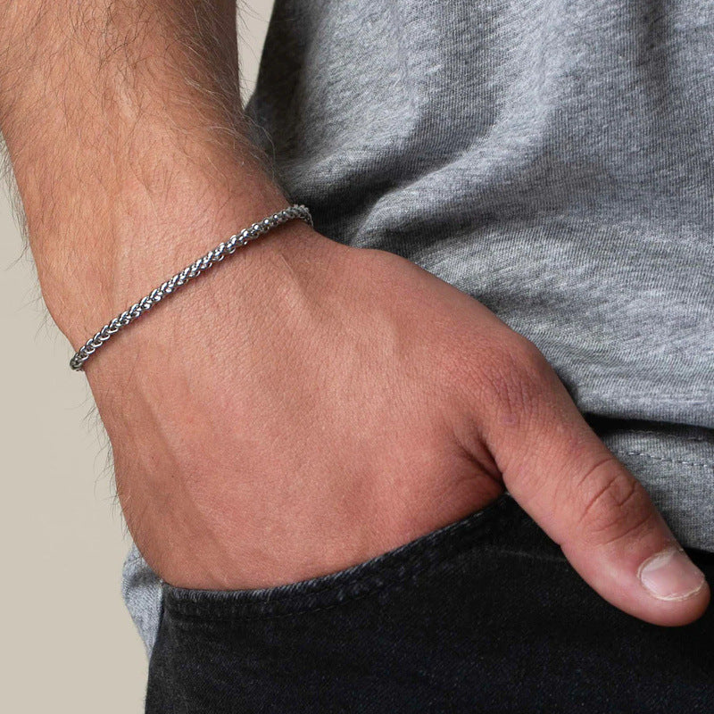 Black iron stone elastic bracelet bracelet male trendy female personality thin bracelet cold wind simple Korean version student bracelet street
