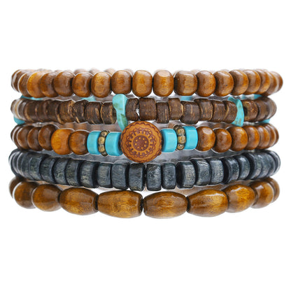 Cross-border hot-selling handmade beaded bracelets, men's retro ethnic style multi-layer stacked wooden beads, tree of life bracelet accessories