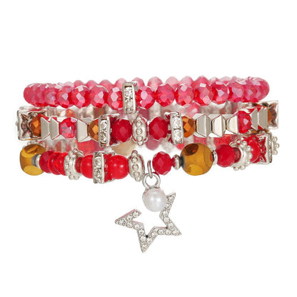 Cross-border European and American multi-piece bracelet handmade beaded pearl rhinestone bracelet female bohemian fashion love bracelet