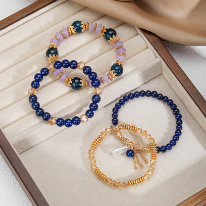 Bohemian imitation agate colored glass crystal bracelet ethnic style chain fringed pendant beaded multi-layer bracelet