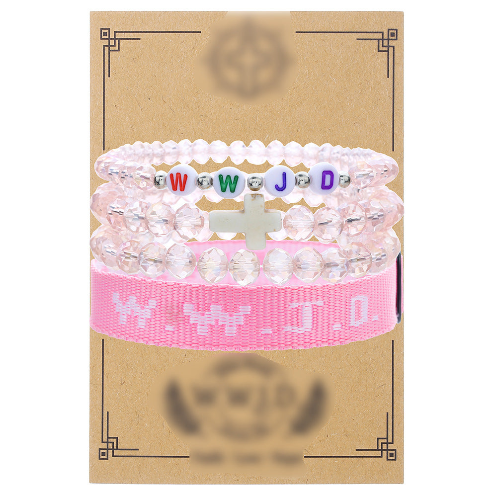 Cross-border hot-selling WWJD cross bracelet bracelet, natural stone unisex charm, faith, friendship, soft ceramic bracelet