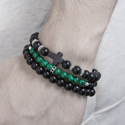 Cross-border popular accessories, black cross elastic Buddha bead bracelet set, peacock pattern bead bracelet, bracelet combination.