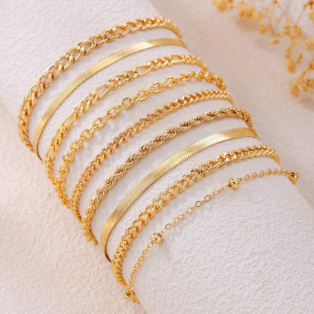 European and American cross-border jewelry simple multi-layer metal blade chain bracelet Bohemian fashion multi-layer stacked bracelet
