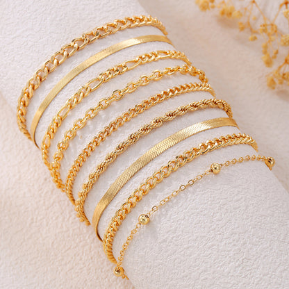 European and American cross-border jewelry simple multi-layer metal blade chain bracelet Bohemian fashion multi-layer stacked bracelet