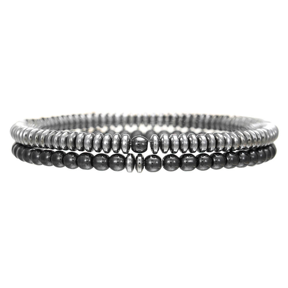 Ins Internet celebrity style men's black gallstone bracelet combination niche design cross stacked wearing hip hop bracelet bracelet women