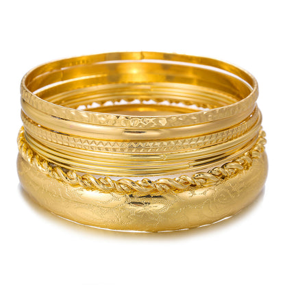 European and American cross-border hand jewelry stacked curved smooth twist bracelet simple geometric metal bracelet set