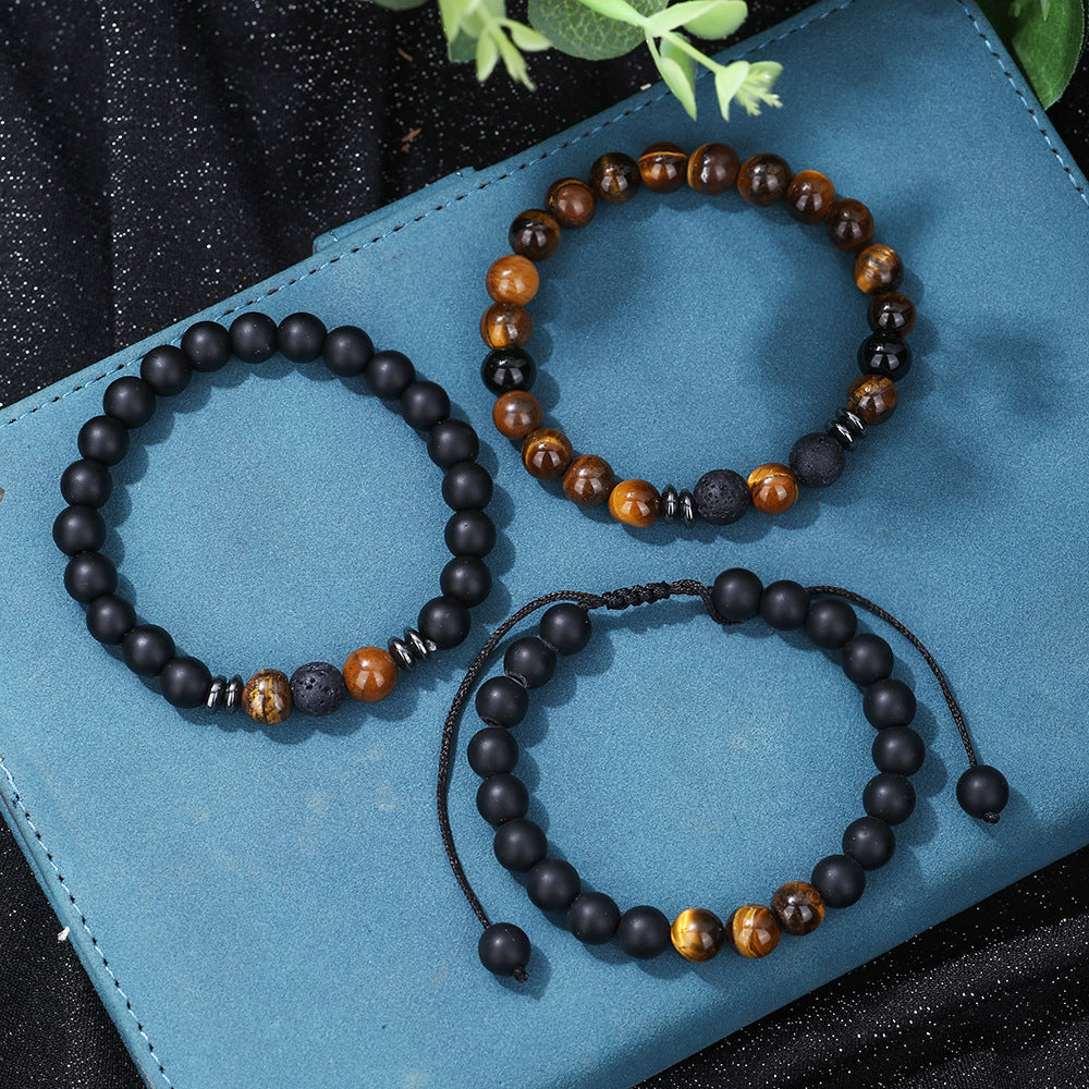 Cross-border hot-selling men's bracelet, tiger's eye stone elastic woven bracelet set, essential oil aromatherapy beads 3 bracelets men's.