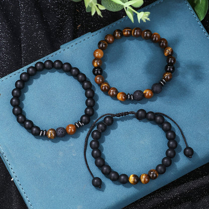 Cross-border hot-selling men's bracelet, tiger's eye stone elastic woven bracelet set, essential oil aromatherapy beads 3 bracelets men's.