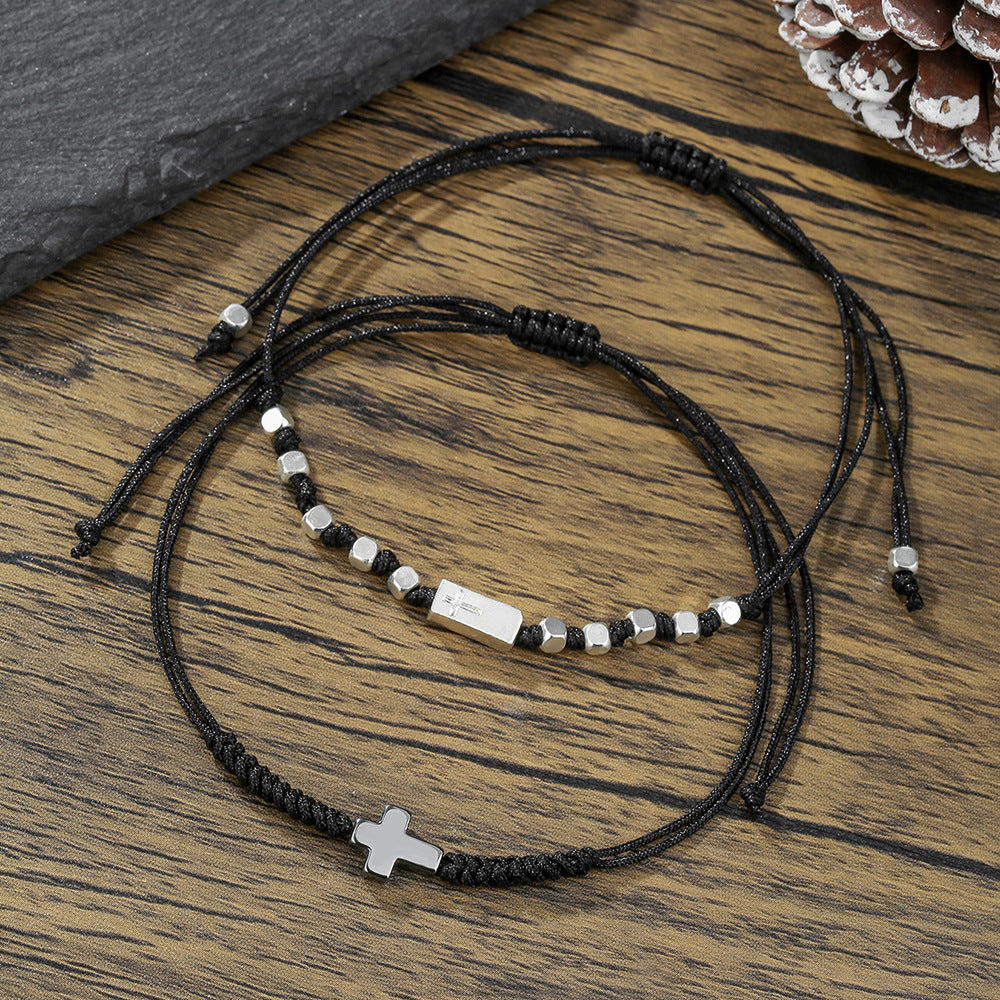 AliExpress, stylish and simple 4mm black matte copper beads wear cross elastic set bracelet bracelet accessories