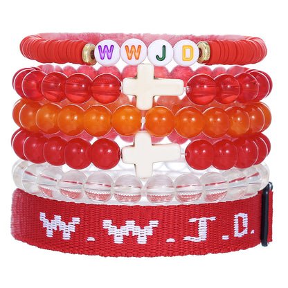 Cross-border hot-selling WWJD cross bracelet bracelet, natural stone unisex charm, faith, friendship, soft ceramic bracelet