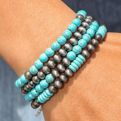 European and American retro brushed tin ccb round bead bracelet Amazon Navajo western handmade beaded turquoise bracelet women