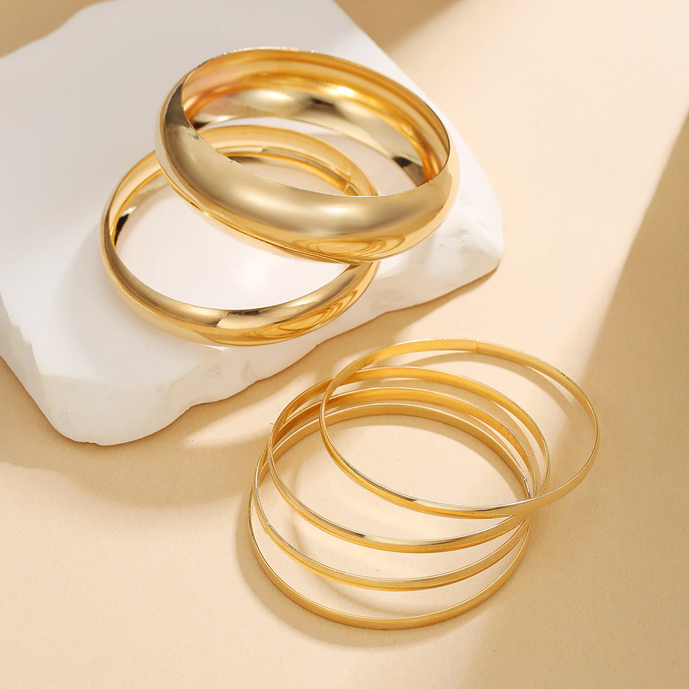 Cross-border women's jewelry fashion exaggerated metal arc plain ring bracelet bracelet wide face multi-layer simple bracelet