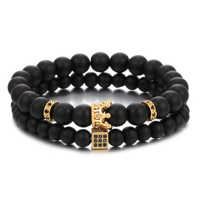 Cross-border hot-selling 6/8mm black frosted stone Buddha bead bracelet, micro-inlaid zircon crown dice set couple bracelet men