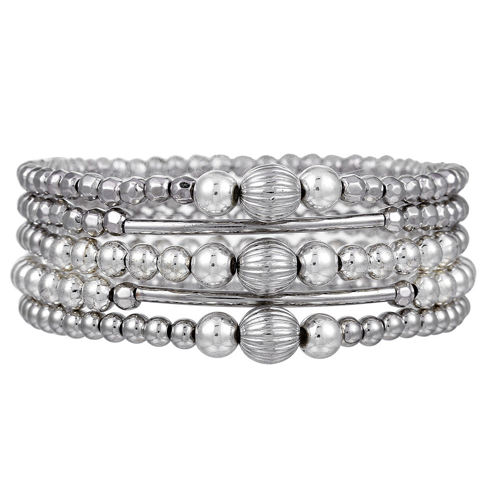 Silver Beaded Eyes CCB Pearl Crystal Bracelet Female Bohemian Stacked Elastic Bracelet Bracelet Combination