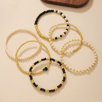 Bohemian vacation wind stacked wearing couple bracelet ins wind niche design sense rice bead elastic bracelet bracelet female