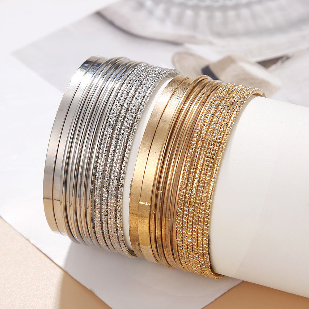Personalized exaggerated wide-sided metal bracelet set, female bohemian gold glossy bracelet bracelet 14-piece set