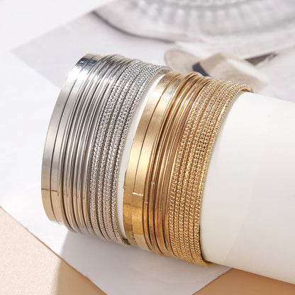 Personalized exaggerated wide-sided metal bracelet set, female bohemian gold glossy bracelet bracelet 14-piece set