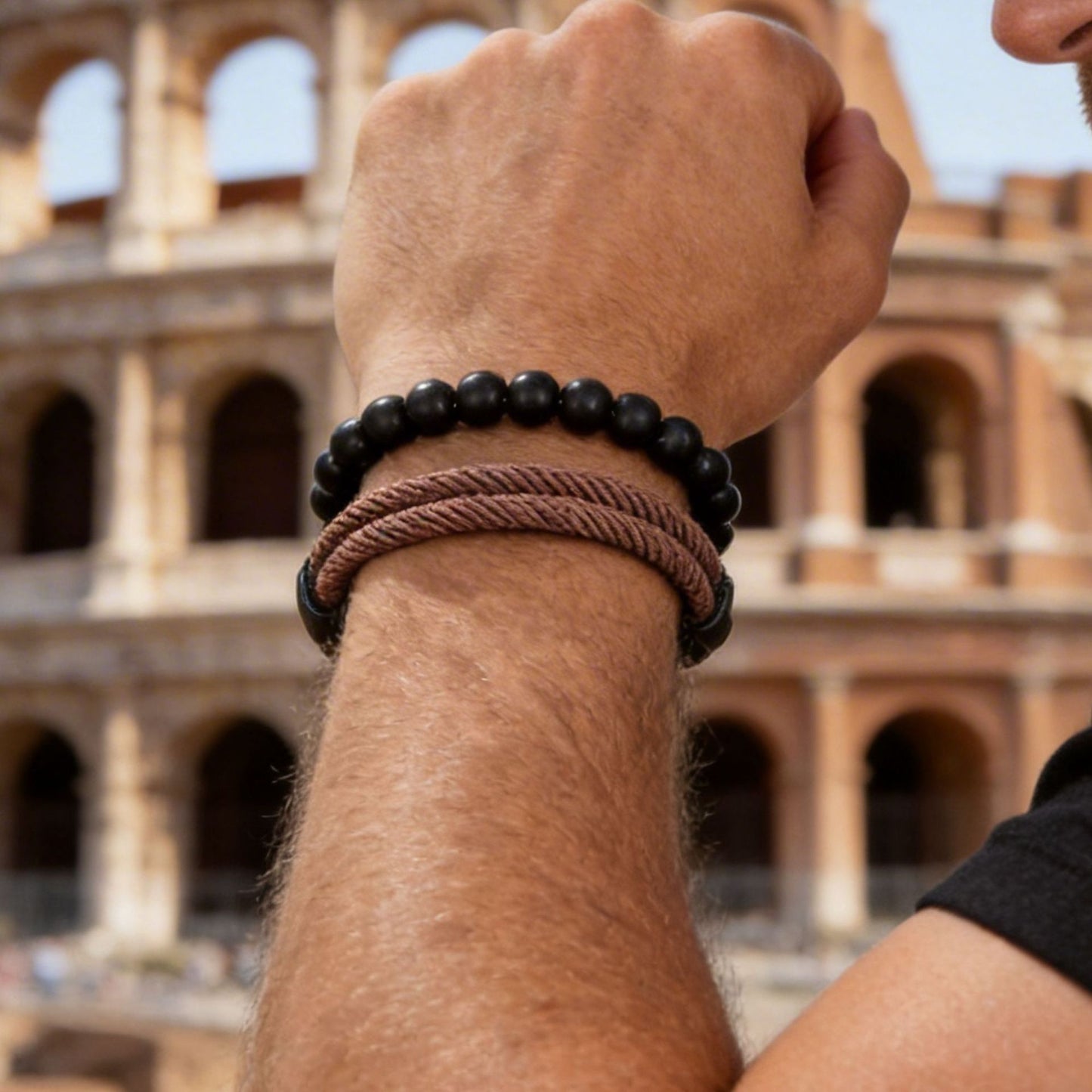 Europe and the United States hot-selling black rope adjustable Milan rope black magic sand beaded bracelet combination retro men's faith bracelet