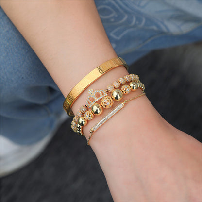 Foreign trade zircon jewelry, cross-border crown diamond ball European and American men's woven adjustable bracelet set 4-piece bracelet set