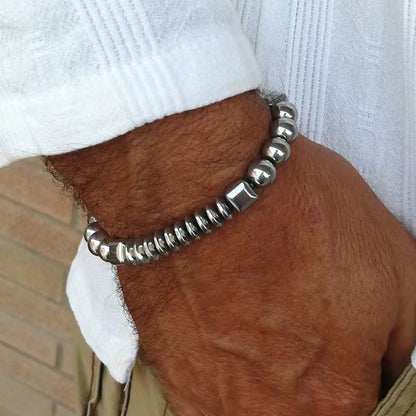 Cross-border hot-selling stone bracelet black gallstone cross flying saucer retro bracelet map stone elastic bracelet combination male