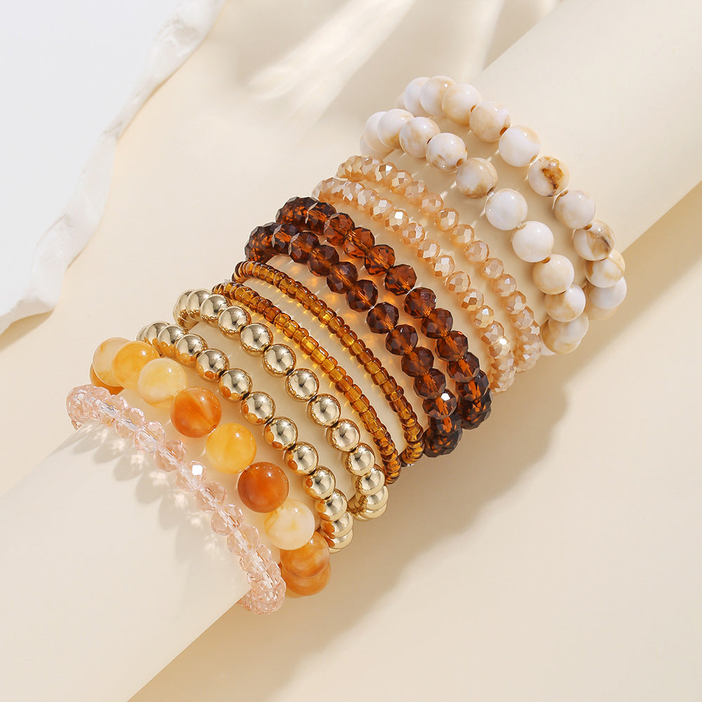 European and American cross-border fashion retro irregular CCB crystal bracelet beaded set Maillard contrasting color stacking bracelet