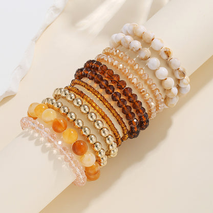European and American cross-border fashion retro irregular CCB crystal bracelet beaded set Maillard contrasting color stacking bracelet