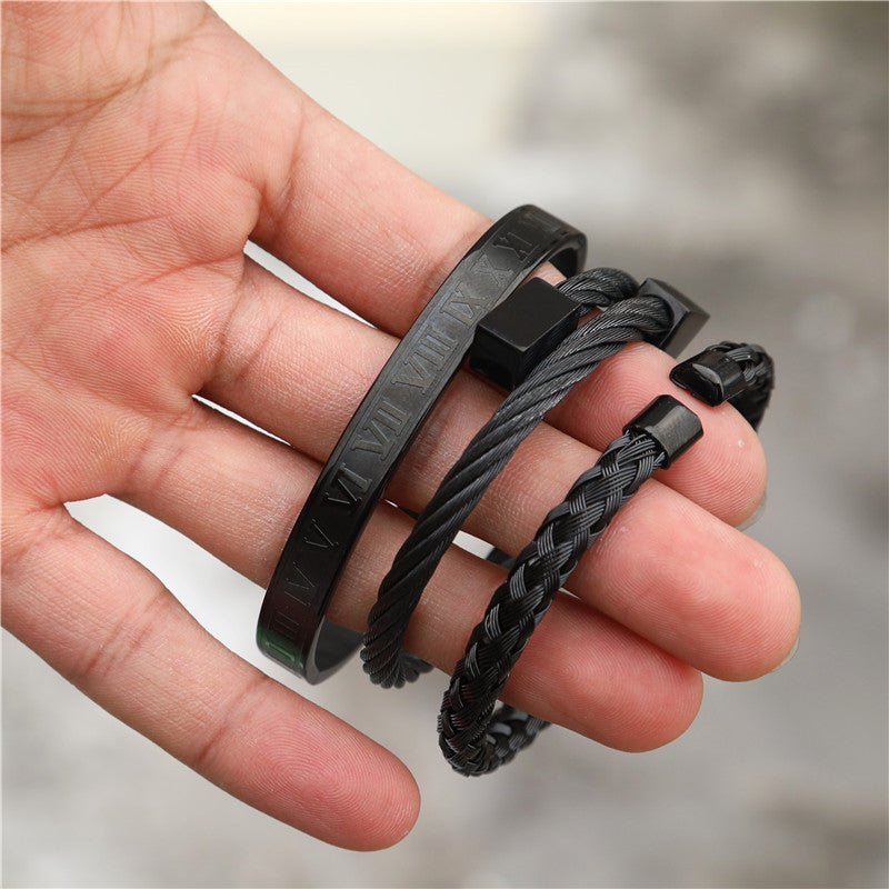 Cross-border European and American retro Roman nail bracelet stainless steel set bracelet men's punk style versatile titanium steel bracelet