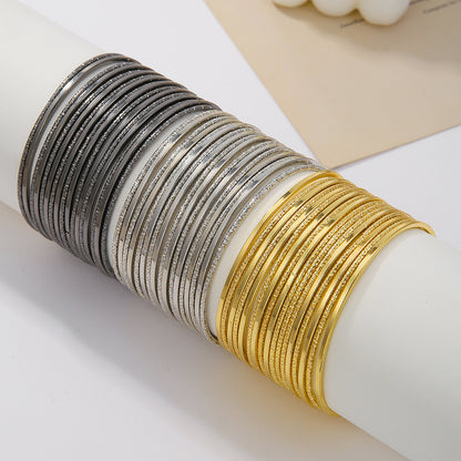 Cross-border hot-selling European and American jewelry, fashionable and atmospheric metal bracelets 17 sets of plain rings stacked bracelets, bracelets for women
