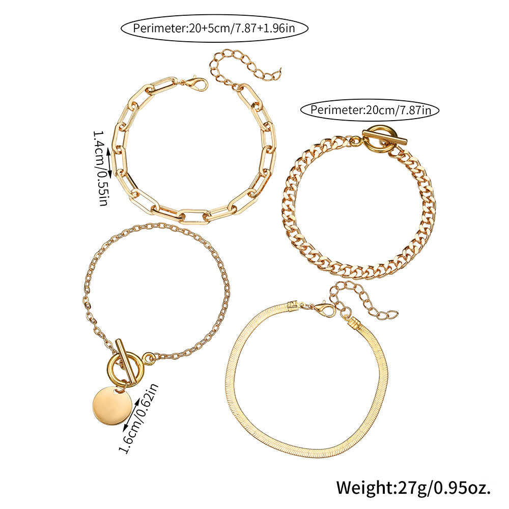European and American cross-border hand jewelry hip-hop snake bone chain NK chain bracelet combination set retro metal ot buckle chain bracelet