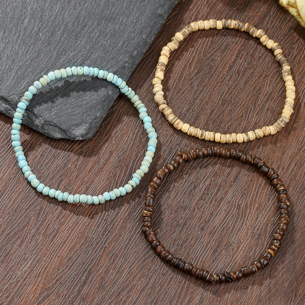 Cross-border vacation wind wood bead coconut shell bracelet bohemian versatile high-end sense beaded men's bracelet coconut shell bracelet