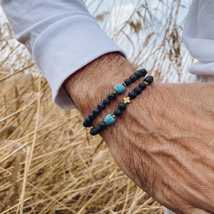 Ins Internet celebrity wind volcanic stone bracelet set simple versatile black gallstone cross elastic bracelet couple bracelet