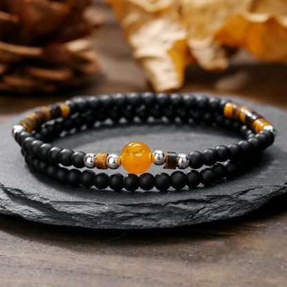 New foreign trade products European and American fashion black agate tiger eye amber stone beaded bracelet simple and versatile men's bracelet combination