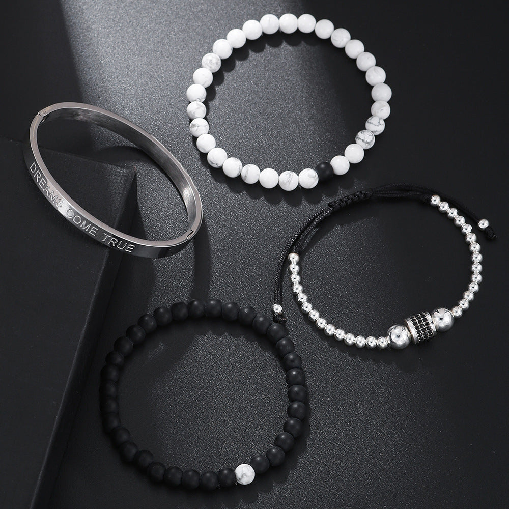 Europe and the United States hot-selling 8mm black and white turquoise bracelet set, diamond accessories woven bracelet stainless steel combination bracelet men